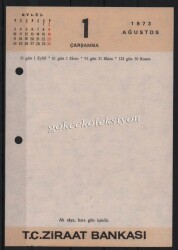 1-2 Ağustos 1973 Ziraat Bankası Takvim Yaprağı EFM634 - 1