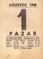 1 Ağustos 1948 Takvim Yaprağı - Doğum Günü Hediyesi EFMN14437 - Gökçekoleksiyon