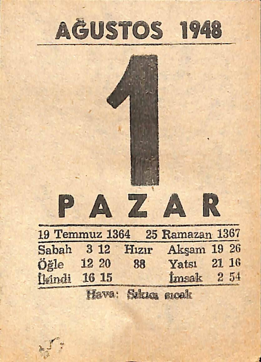 1 Ağustos 1948 Takvim Yaprağı - Doğum Günü Hediyesi EFMN14437 - 1