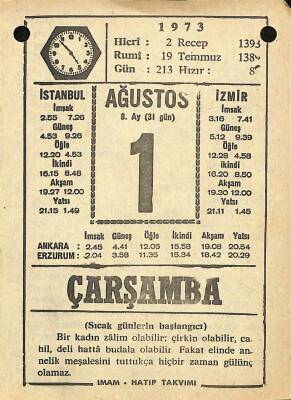 1 Ağustos 1973 Takvim Yaprağı - Doğum Günü Hediyesi EFM(N)10101 - 3