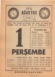 1 Ağustos 1974 Takvim Yaprağı EFM(N)2210 - 2