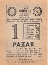 1 Ağustos 1976 Takvim Yaprağı EFM(N)2211 - 1