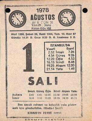 1 Ağustos 1978 Takvim Yaprağı - Doğum Günü Hediyesi EFM(N)9719 - 1