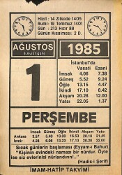 1 Ağustos 1985 Takvim Yaprağı - Doğum Günü Hediyesi EFMN15712 - Gökçekoleksiyon
