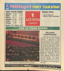 1 Ağustos 1987 Takvim Yaprağı - Doğum Günü Hediyesi EFMN14117 - Gökçekoleksiyon