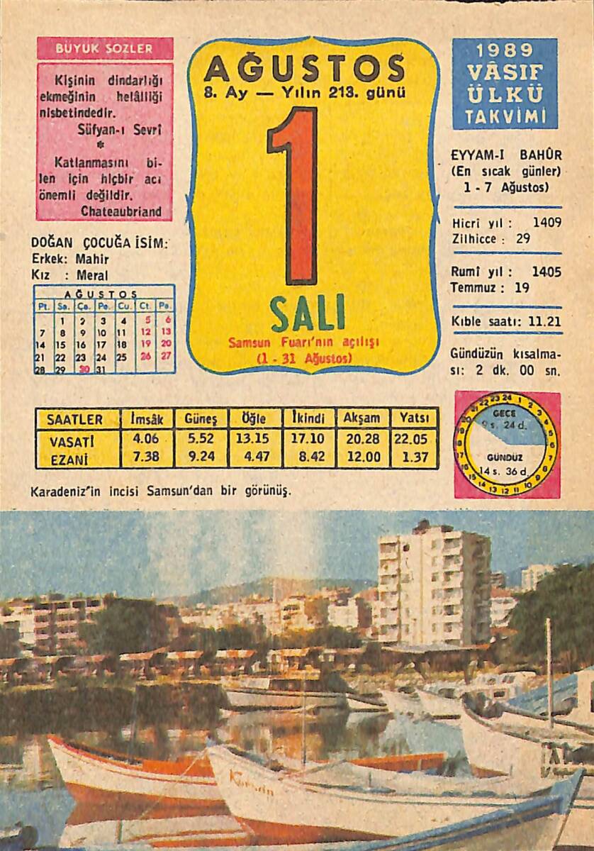 1 Ağustos 1989 Takvim Yaprağı - Doğum Günü Hediyesi EFMN13503 - 1