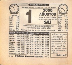 1 Ağustos 2000 Takvim Yaprağı - Doğum Günü Hediyesi EFMN14290 - Gökçekoleksiyon