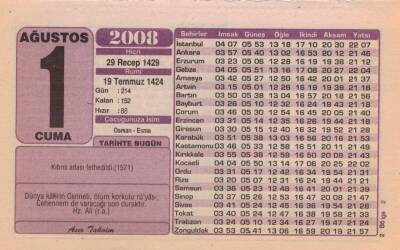 1 Ağustos 2008 Takvim Yaprağı EFM(N)2219 - 3