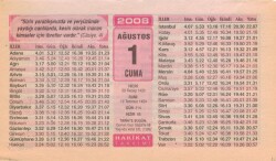 1 Ağustos 2008 Takvim Yaprağı EFM(N)2220 - 1