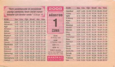 1 Ağustos 2008 Takvim Yaprağı EFM(N)2220 - 1