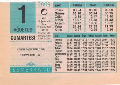 1 Ağustos 2009 Takvim Yaprağı EFM(N)2221 - 1