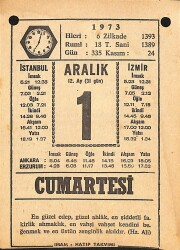 1 Aralık 1973 Takvim Yaprağı - Doğum Günü Hediyesi EFMN13685 - Gökçekoleksiyon