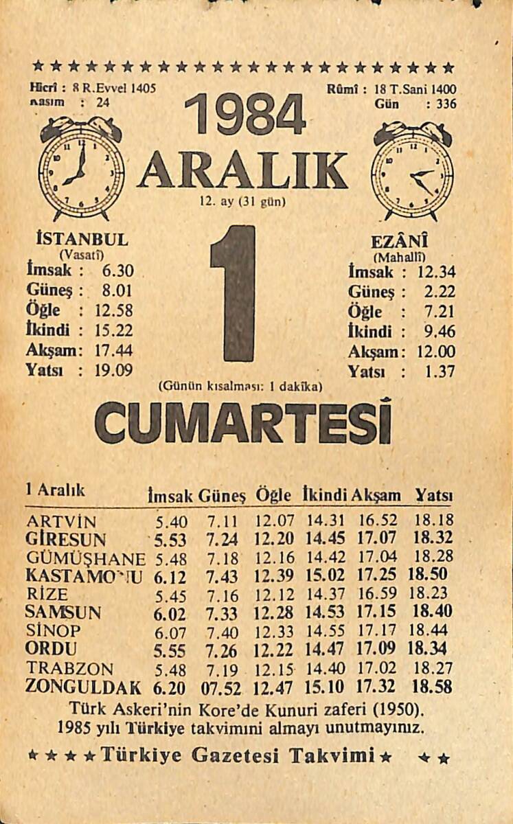1 Aralık 1984 Takvim Yaprağı - Doğum Günü Hediyesi EFMN14523 - 1