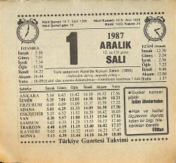 1 Aralık 1987 Takvim Yaprağı - Doğum Günü Hediyesi EFMN15010 - Gökçekoleksiyon