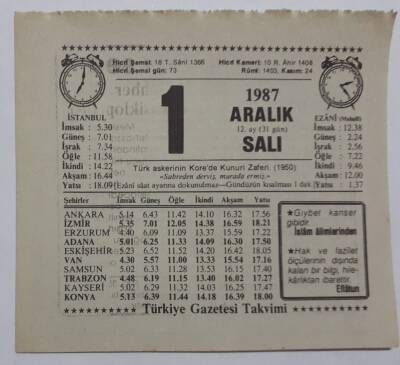 1 Aralık 1987 Takvim Yaprağı - Doğum Günü Hediyesi EFM(N)7170 - 1