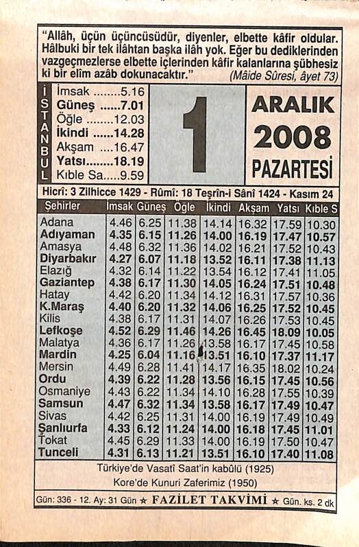 1 Aralık 2008 Takvim Yaprağı - Doğum Günü Hediyesi EFMN15332 - 1