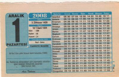 1 Aralık 2008 Takvim Yaprağı EFM(N)4344 - 2