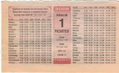 1 Aralık 2008 Takvim Yaprağı EFM(N)4436 - 2