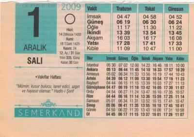 1 Aralık 2009 Takvim Yaprağı EFM(N)4375 - 2