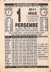 1 Aralık 2011 Takvim Yaprağı - Doğum Günü Hediyesi EFMN15258 - Gökçekoleksiyon