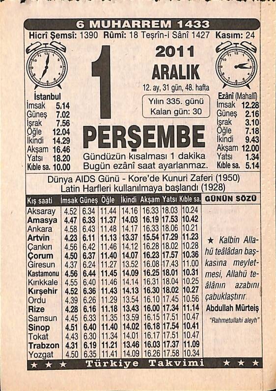 1 Aralık 2011 Takvim Yaprağı - Doğum Günü Hediyesi EFMN15258 - 1