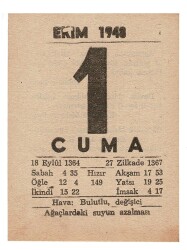 1 Ekim 1948 Takvim Yaprağı EFM847 - 1