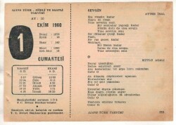 1 Ekim 1960 Ajans Türk Takvim Yaprağı (Şiirli Saatli) EFM(N) 1738 - 4