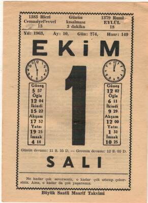 1 Ekim 1963 Takvim Yaprağı EFM(N)3511 - 1