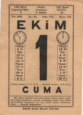 1 Ekim 1965 Takvim Yaprağı EFM(N)3510 - 3
