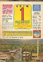 1 Ekim 1984 Takvim Yaprağı - Doğum Günü Hediyesi EFMN14835 - Gökçekoleksiyon