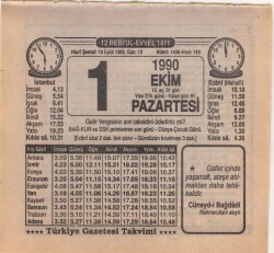 1 Ekim 1990 Takvim Yaprağı EFM(N)3126 - 2