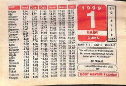 1 Ekim 1999 Takvim Yaprağı - Doğum Günü Hediyesi EFMN14086 - Gökçekoleksiyon