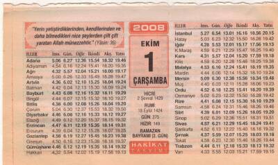 1 Ekim 2008 Takvim Yaprağı EFM(N)3218 - 3