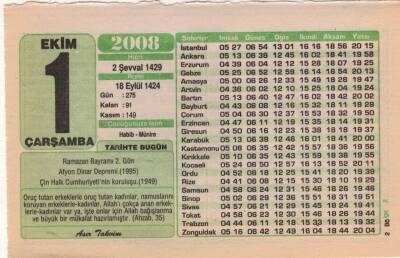 1 Ekim 2008 Takvim Yaprağı EFM(N)3249 - 1