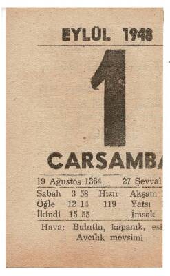 1 Eylül 1948 Takvim Yaprağı EFM857 - 3