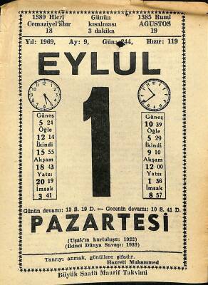 1 Eylül 1969 Takvim Yaprağı - Doğum Günü Hediyesi EFM(N)11072 - 1