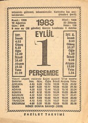 1 Eylül 1983 Takvim Yaprağı - Doğum Günü Hediyesi EFMN15378 - Gökçekoleksiyon