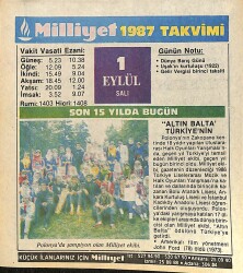 1 Eylül 1987 Takvim Yaprağı - Doğum Günü Hediyesi EFMN14118 - Gökçekoleksiyon