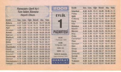 1 Eylül 2008 Takvim Yaprağı EFM(N)2592 - 2
