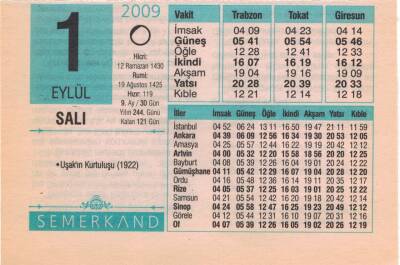 1 Eylül 2009 Takvim Yaprağı EFM(N)2593 - 2