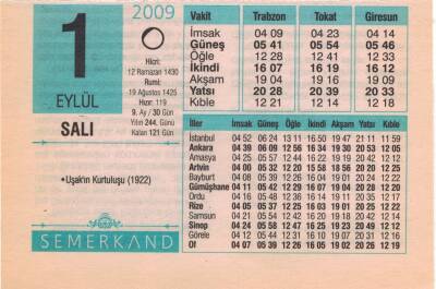 1 Eylül 2009 Takvim Yaprağı EFM(N)2593 - 1