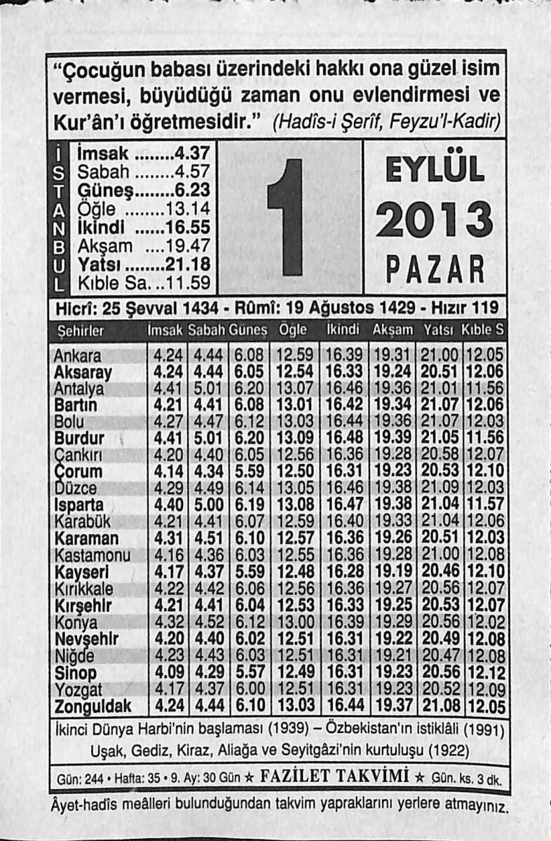 1 Eylül 2013 Takvim Yaprağı - Doğum Günü Hediyesi EFMN13575 - 1
