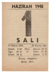 1 Haziran 1948 Takvim Yaprağı EFM887 - 1