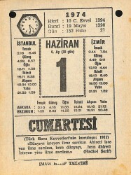 1 Haziran 1974 Takvim Yaprağı - Doğum Günü Hediyesi EFM(N)11974 - Gökçekoleksiyon
