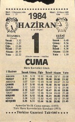1 Haziran 1984 Takvim Yaprağı - Doğum Günü Hediyesi EFM(N)11454 - Gökçekoleksiyon