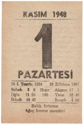 1 Kasım 1948 Takvim Yaprağı EFM837 - 3