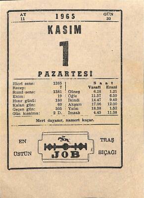 1 Kasım 1965 Takvim Yaprağı - Doğum Günü Hediyesi EFM(N)11423 - 1
