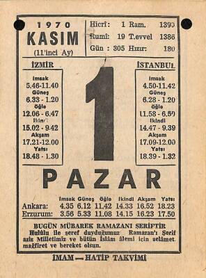 1 Kasım 1970 Takvim Yaprağı - Doğum Günü Hediyesi EFM(N)10733 - 2