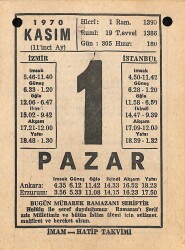 1 Kasım 1970 Takvim Yaprağı - Doğum Günü Hediyesi EFM(N)10733 - 1