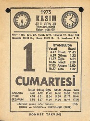 1 Kasım 1975 Takvim Yaprağı - Doğum Günü Hediyesi EFM(N)12581 - Gökçekoleksiyon